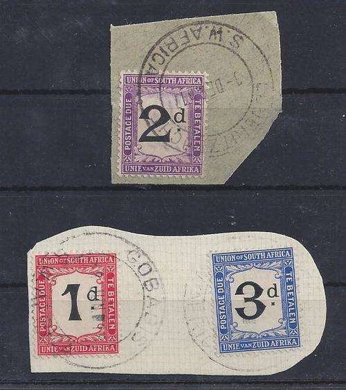 South West Africa - WWI South Africa Occupation postage dues all on piece