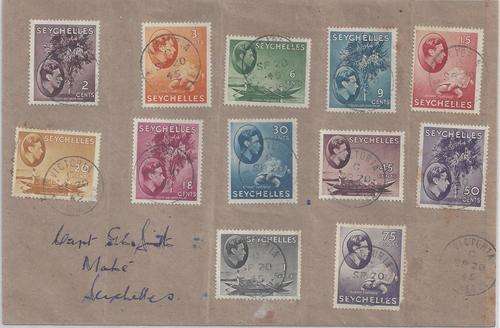 Seychelles 1945 KVI lot of 12 values on local cover fine