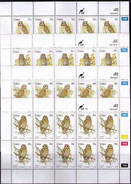 Ciskei Owls set of 4 Full Sheets