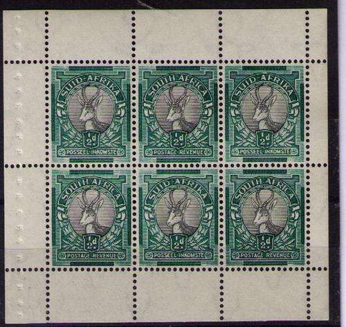 South Africa Booklets 1933  halfd booklet pane with no adverts in margins