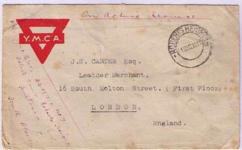 South Africa 1917 WWI YMCA OAS cover from Roberts Heights to UK fine