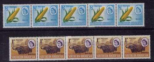 Southern Rhodesia 1964 QEII set of 2 values in coil strips of 5 with joins  fine unmounted mint