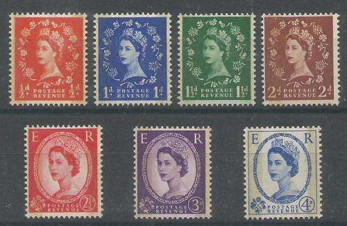 Great Britain 1959 QEII Wilding Phosphor Graphite set of 7 no 4 half d very fine unmounted mint