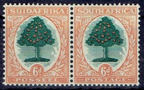 South Africa 1930 Roto Unhyphenated 6d pair inverted wmk mint unhinged