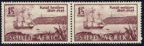 South Africa 1949 British Settlers pair with Pennant plate flaw mint unhinged