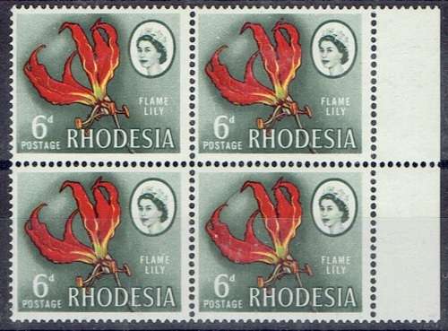 Rhodesia 1966 Mardon 6d trial 3rd printing supreme chromo paper block of 4 very fine unmounted mint