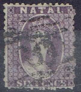 Natal 1869 QV 6d violet surcharge Type 7d fine used