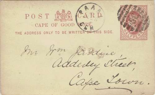 Cape of Good Hope 1890 QV half d card Paarl proving BONC, fine used