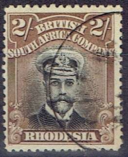 Rhodesia BSAC 1913 KGV Admiral Die II 2s black and brown perf 14 fine used