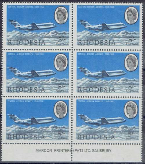 Rhodesia 1966 CAA 5s imprint block of 6 fine unmounted mint
