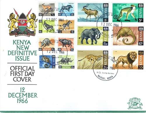 Kenya 1966 Animal Definitives plus additional values on 2 first day covers very fine