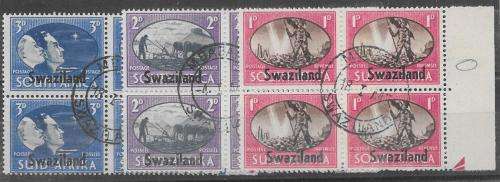 Swaziland 1945 Victory set of 3  blocks of 4 with barbed wire variety fine used