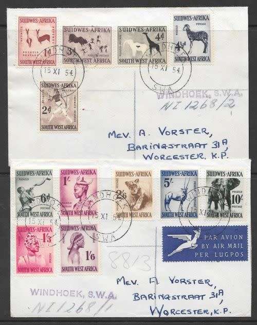 South West Africa 1954 Animals set on 2x FDC