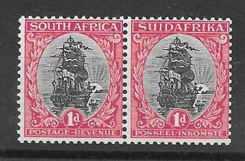South Africa 1927 Pretoria ex booklet 1d pair perf 13 half x 14 fine mint