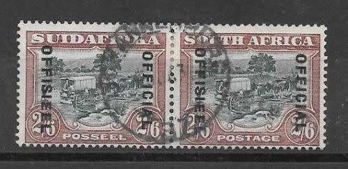 South Africa Officials 1930 2s6d green and brown fine used pair