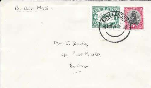 South Africa 1929 26 Aug 1st Airmail Inaugural  flight cover from East London to Durban fine