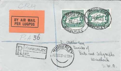 South Africa 1931 20 Dec 1st Airmail Inaugural  return flight cover from Kimberly to Windhoek fine