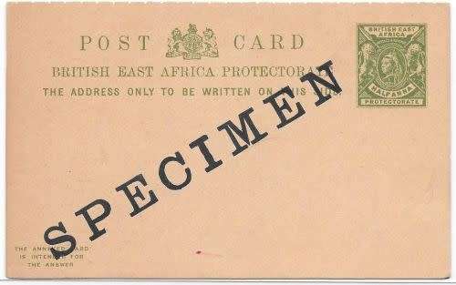 British East Africa QV BEA half a postcard and reply overprinted SPECIMEN very fine unused