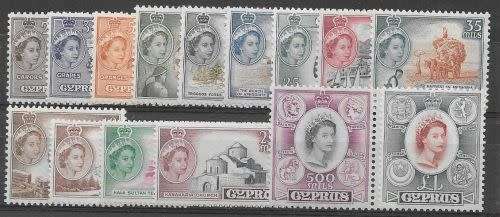 Cyprus 1955 QEII Definitive set of 15 very fine unmounted mint