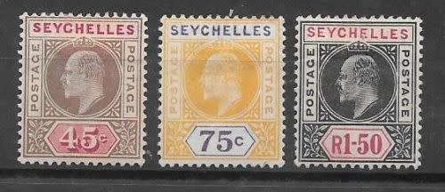 Seychelles 1903 KEVII 45c  75c and R1 50c all fine mint