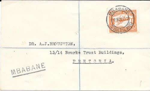 Swaziland 1932 SA 1s Airmail used from Mbabane to Pretoria fine