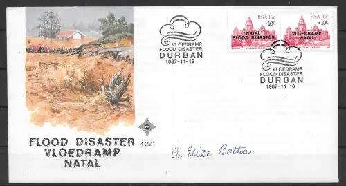South Africa 1987 Natal Flood Disaster first day cover signed by A Elize Botha presidents wife