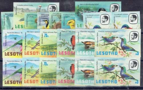Lesotho 1982 Birds Defintive set of 14 in imperforate pairs very fine unhinged mint