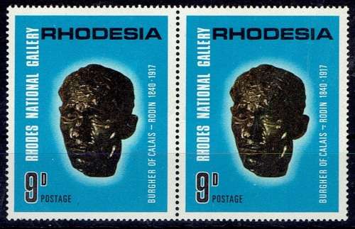 Rhodesia 1967 National Gallery 9d pair with hyphen dot flaw very fine unmounted mint