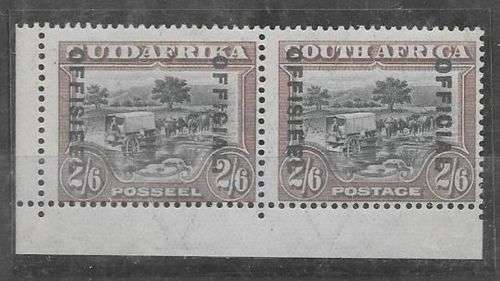South Africa Officials 1931 London 2s6d green and brown corner pair with stop after Official
