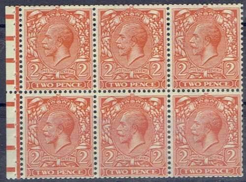 Great Britain 1912 KGV 2d booklet pane of 6 with inverted watermark very fine mint