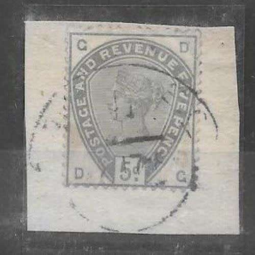 Great Britain 1883 5d dull green fine used on piece