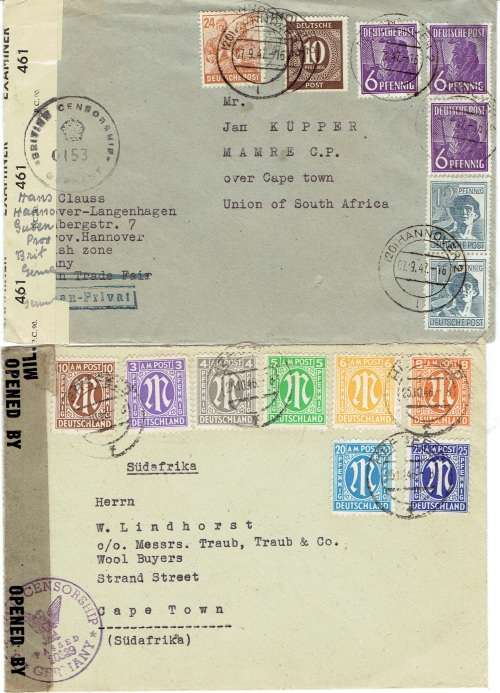 Germany Allied Occupation 1946 1947 3x censored covers to South Africa very fine