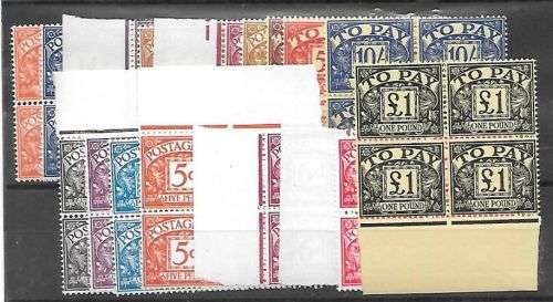 Great Britain Postage Due 1959 to 1969 set in blocks of 4 very fine unmounted mint