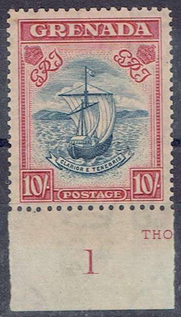 Grenada 1938 KGVI 10s steel blue and carmine narrow perf 12x13 fine unmounted mint