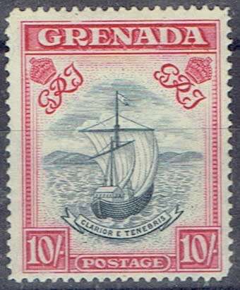 Grenada 1938 KGVI 10s perf 14 slate blue and bright carmine narrow fine mint