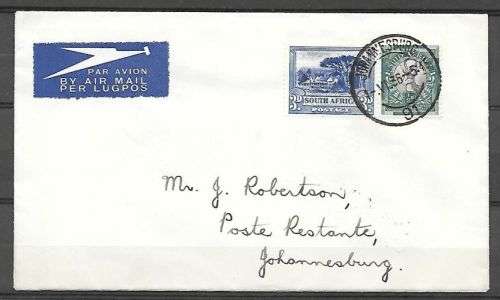 South Africa 1936 1 Jun SAA Airport Acceptance cover Johannesburg to Wingfield to Johannesburg