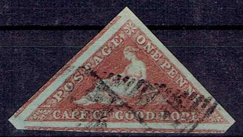 Cape of Good Hope  1853 1d deep brick red on deeply blued paper exceptional margins very fine used