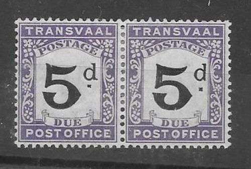 Transvaal 1907 Postage Due 5d pair with inverted P for d very fine mint