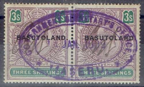 Basutoland Revenue 1902 COGH KEVII 3s pair overprinted very fine used rare