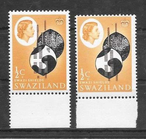 Swaziland 1962 QEII Definitive 1/2c with brown `spears` shift to left very fine unmounted mint