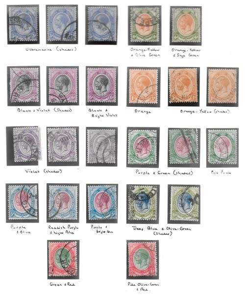 South Africa 1913 KGV set of 52 values including both £1 shades all fine used