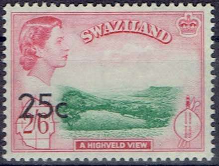 Swaziland 1961 QEII Decimal Definitive  25c Type II bottom left very fine unmounted mint