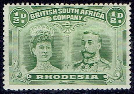 Rhodesia BSAC 1910 KGV Double Head perf 14 1/2d dull green very fine mint