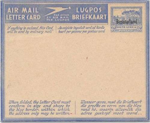Basutoland 1950 South Africa 3d Airmail Letter overprinted very fine unused