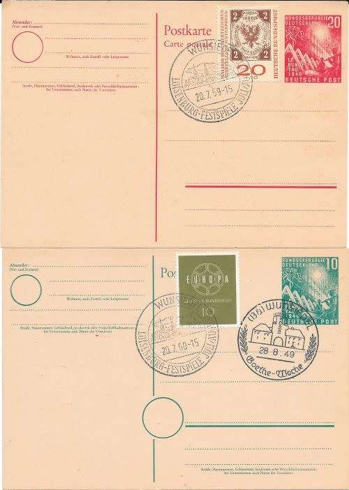 Germany West 1949 Bundestages set of 2 special postal stationary cards with special postmarks