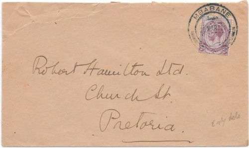 Swaziland 1921 SA KGV 2d used on cover from Mbabane to Pretoria fine