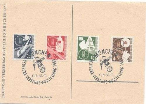 Germany West 1953 Traffic set of 4 on special card with special cancellation very fine