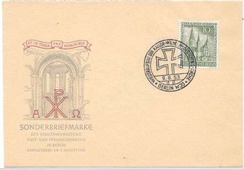 Germany West Berlin 1953 9/8 Churches 105Pf first day cover with special cancellation very fine