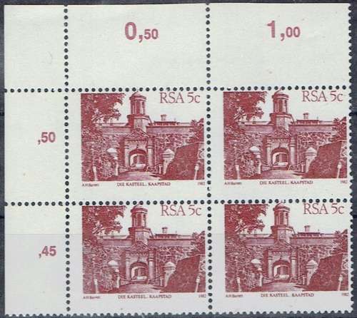 South Africa 1981 Building Definitive 5c block of 4 large perforation shift unmounted mint