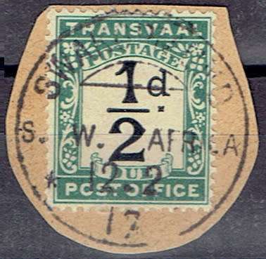 South West Africa - WWI South Africa Occupation Transvaal Postage Due 1/2d with Swakopmund cancel